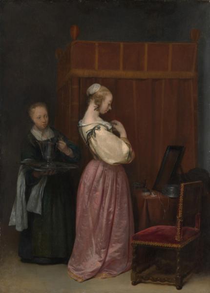 08 terBorch YoungWomanatHerToiletwithaMaid c1650-51